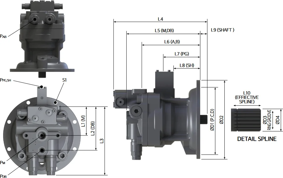 M5X swing motor outline dimensions
