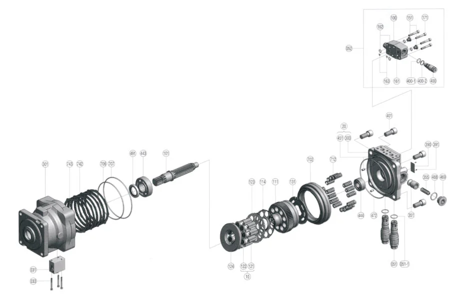 Swing motor parts layout published by the manufacturer